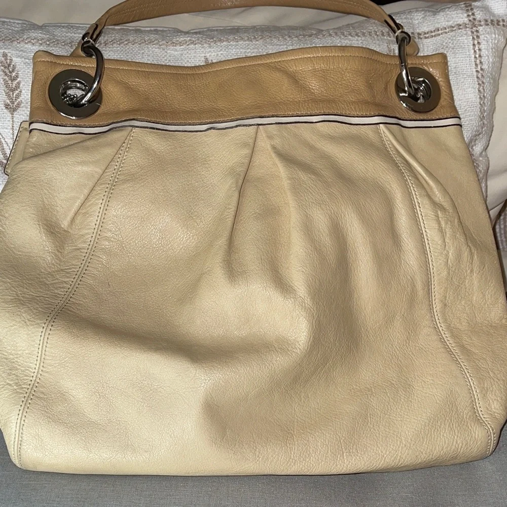 Coach Beige Leather Shoulder Bag with Long Strap Unique Coach Bag